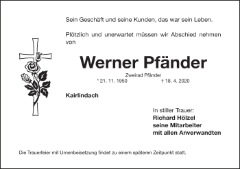 Anzeige von Werner Pfänder von MGO