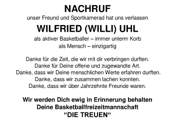 Anzeige von Wilfried Uhl von MGO