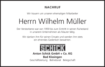 Anzeige von Wilhelm Müller von MGO