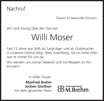 Anzeige von Willi Moser von MGO