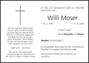 Anzeige von Willi Moser von MGO