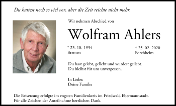 Anzeige von Wolfram Ahlers von MGO