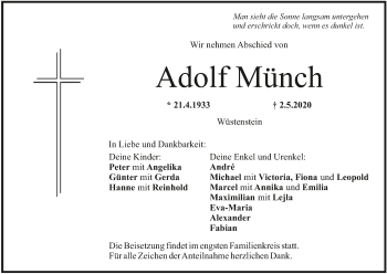Anzeige von Adolf Münch von MGO