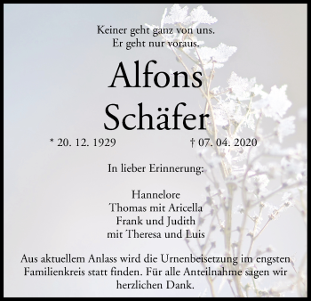 Anzeige von Alfons Schäfer von MGO