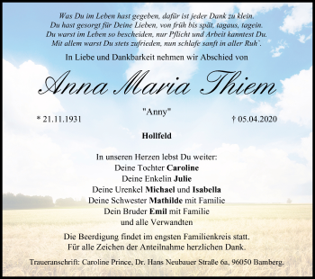 Anzeige von Anna Maria Thiem von MGO