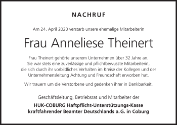 Anzeige von Anneliese Theinert von MGO