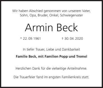 Anzeige von Armin Beck von MGO