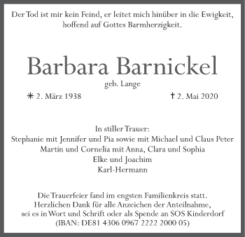 Anzeige von Barbara Barnickel von MGO