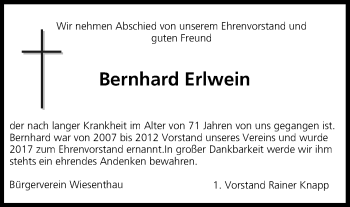 Anzeige von Bernhard Erlwein von MGO