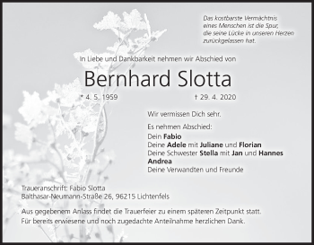 Anzeige von Bernhard Slotta von MGO