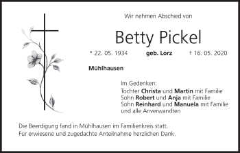 Anzeige von Betty Pickel von MGO
