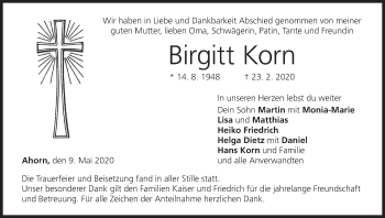 Anzeige von Birgitt Korn von MGO