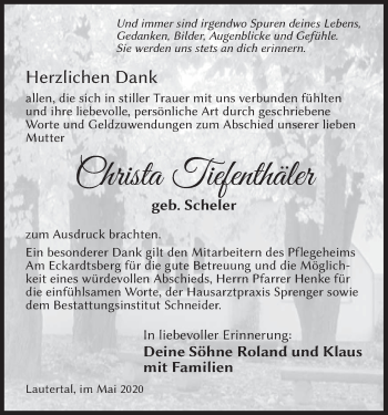 Anzeige von Christa Tiefenthäler von MGO