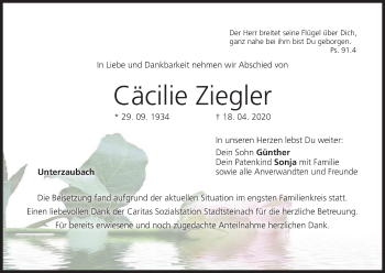 Anzeige von Cäcilie Ziegler von MGO