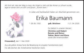Anzeige von Erika Baumann von MGO