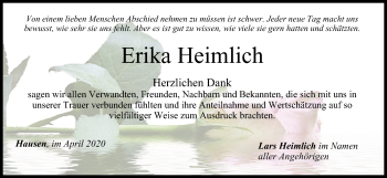 Anzeige von Erika Heimlich von MGO