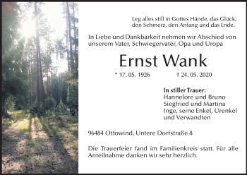 Anzeige von Ernst Wank von MGO