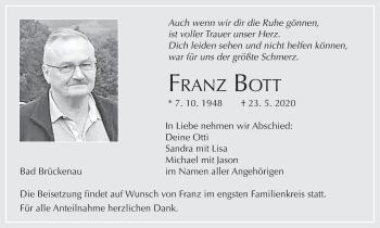 Anzeige von Franz Bott von MGO