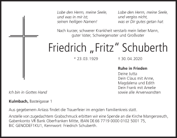 Anzeige von Friedrich Schuberth von MGO
