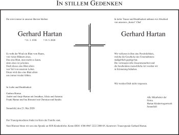 Anzeige von Gerhard Hartan von MGO