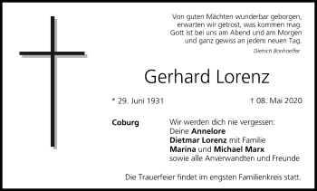 Anzeige von Gerhard Lorenz von MGO