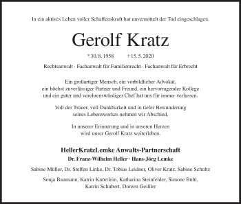 Anzeige von Gerolf Kratz von MGO