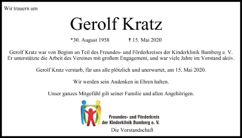 Anzeige von Gerolf Kratz von MGO