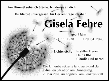 Anzeige von Gisela Fehre von MGO