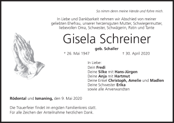 Anzeige von Gisela Schreiner von MGO