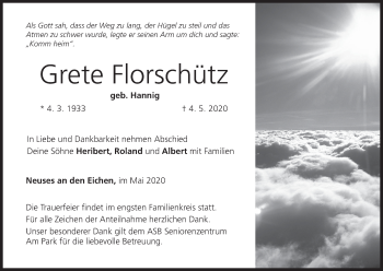 Anzeige von Grete Florschütz von MGO
