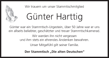 Anzeige von Günter Harttig von MGO