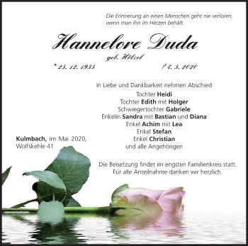 Anzeige von Hannelore Duda von MGO
