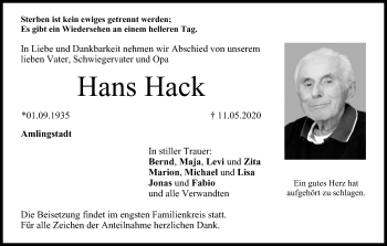 Anzeige von Hans Hack von MGO