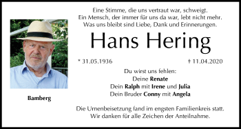 Anzeige von Hans Hering von MGO