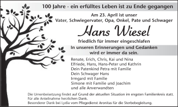 Anzeige von Hans Wiesel von MGO