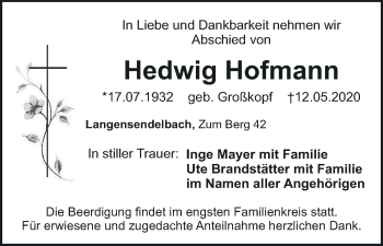 Anzeige von Hedwig Hofmann von MGO