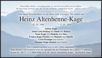 Anzeige von Heinz Altenhenne-Kage von MGO