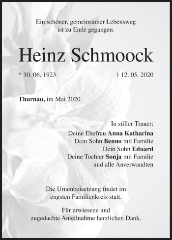 Anzeige von Heinz Schmoock von MGO