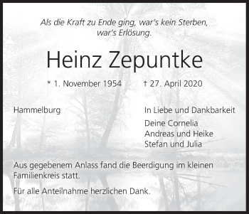 Anzeige von Heinz Zepuntke von MGO