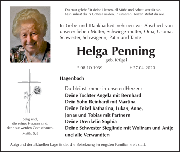 Anzeige von Helga Penning von MGO