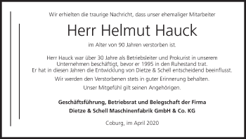 Anzeige von Helmut Hauck von MGO