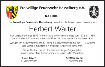 Anzeige von Herbert Warter von MGO