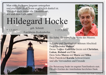 Anzeige von Hildegard Hocke von MGO