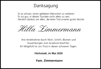 Anzeige von Hilla Zimmermann von MGO
