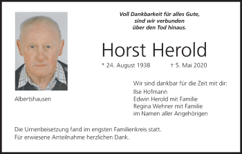 Anzeige von Horst Herold von MGO