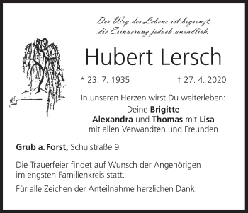 Anzeige von Hubert Lersch von MGO