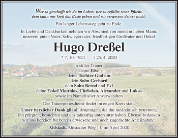 Anzeige von Hugo Dreßel von MGO
