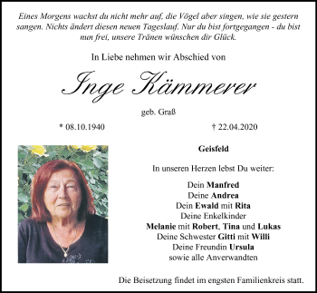 Anzeige von Inge Kämmerer von MGO