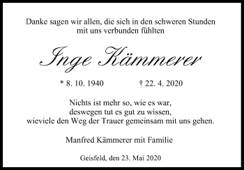 Anzeige von Inge Kämmerer von MGO