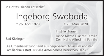 Anzeige von Ingeborg Swoboda von MGO